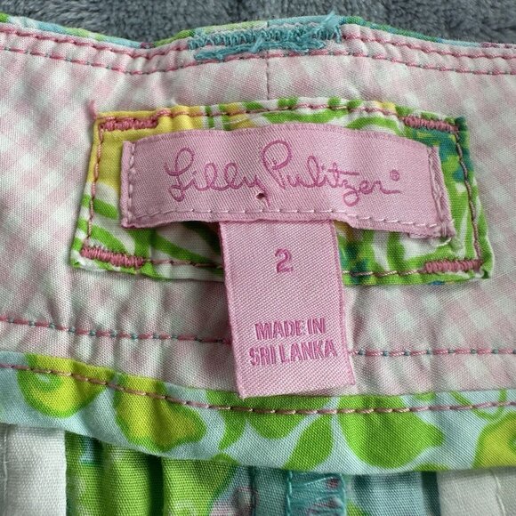 Lilly Pulitzer Shorts Women’s Size 2 Resort Fit Blue/Pink Alligator Cotton Check - Picture 11 of 15